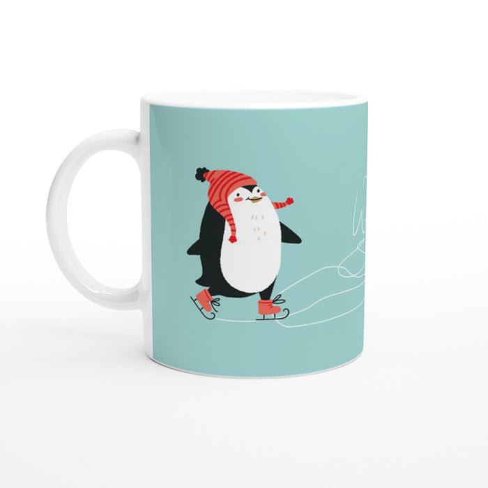 Tasse Winterliebe - süßer Pinguin mit Wollmütze läuft Schlittschuh