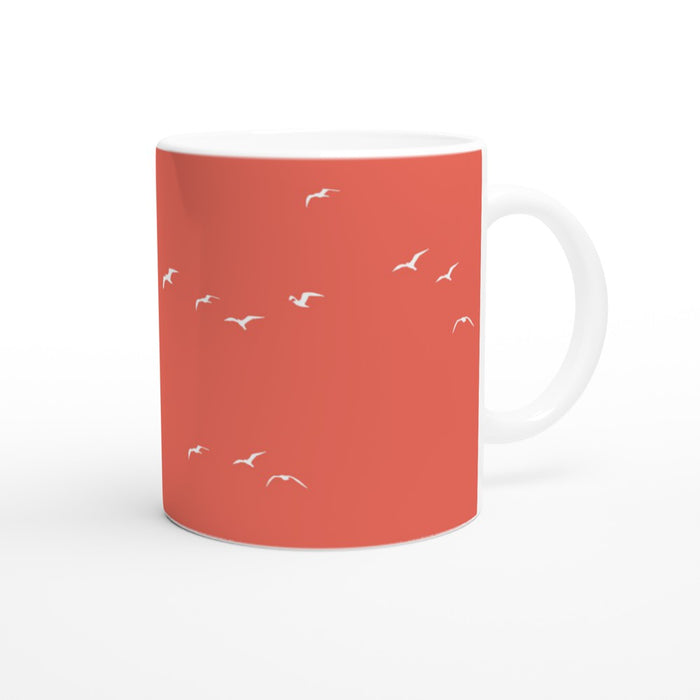 Tasse mit Vögeln - coralle/weiß