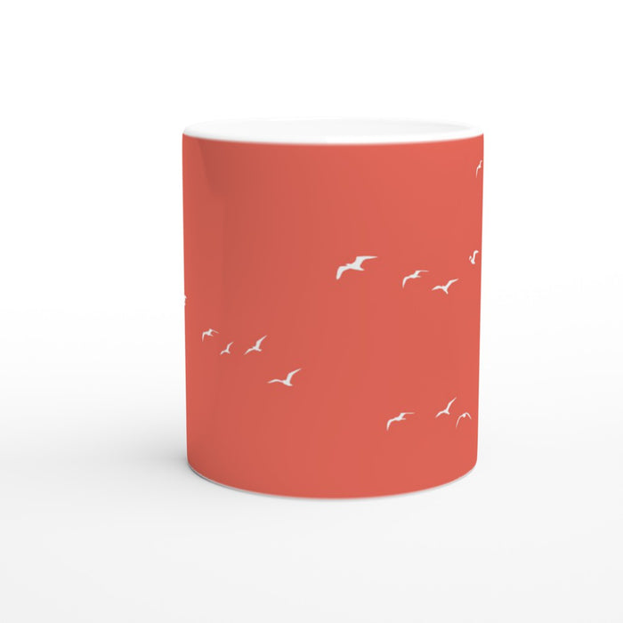 Tasse mit Vögeln - coralle/weiß