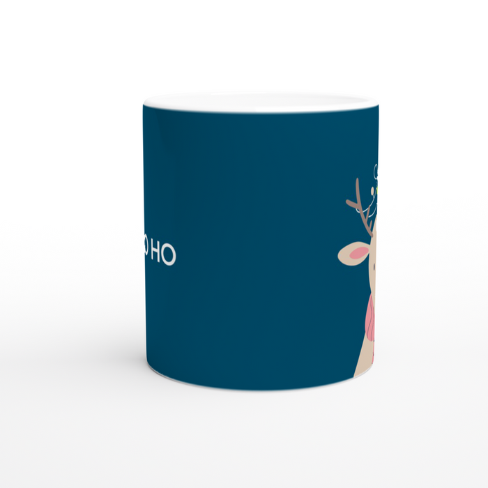 Tasse Weihnachtsrentier HoHoHo - süßes Rentier mit Lichterkette und Schal, ozeanblau