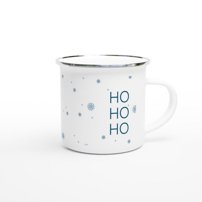 Emaille-Tasse Ho Ho Ho mit Schneeflocken
