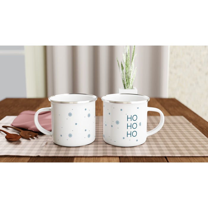 Emaille-Tasse Ho Ho Ho mit Schneeflocken