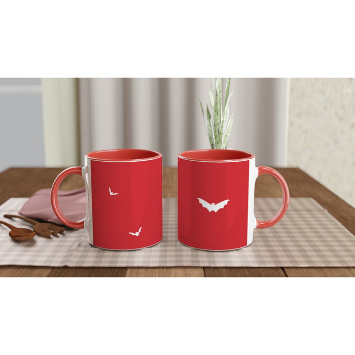 Tasse mit Fledermäusen - rot/weiß, verschiedene Farben