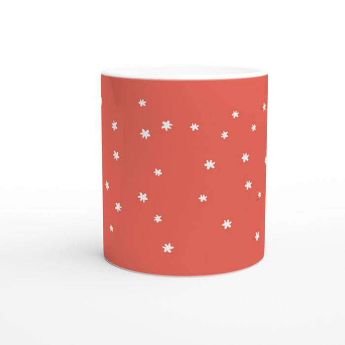 Tasse mit Sternenhimmel - coralle/weiß