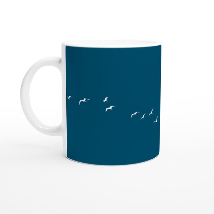 Tasse mit Vögeln - ozeanblau/weiß