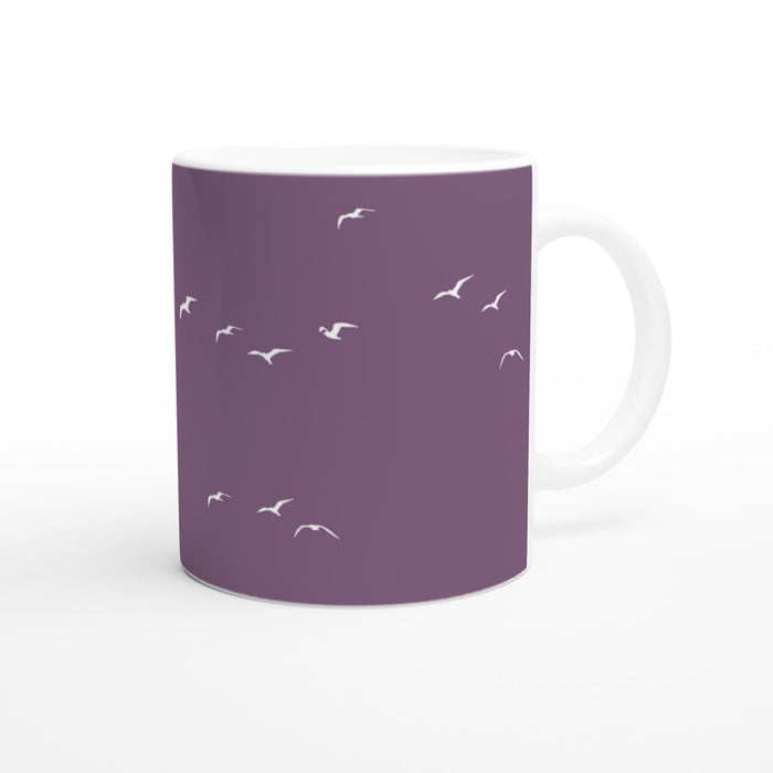 Tasse mit Vögeln - pflaume/weiß