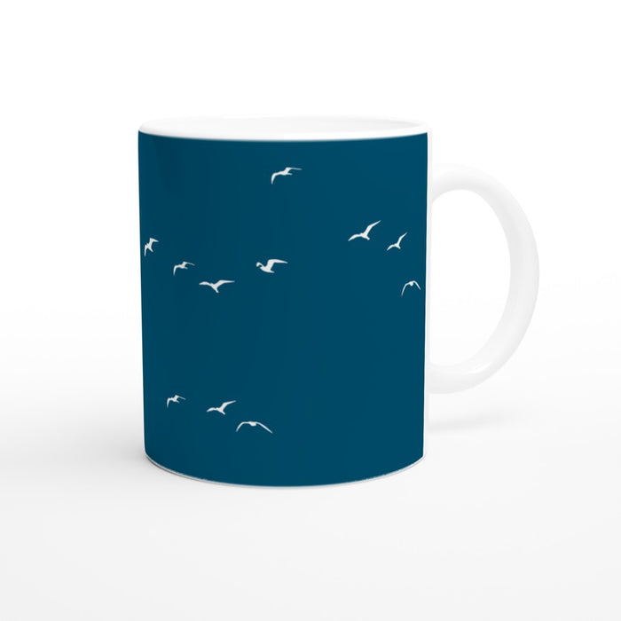 Tasse mit Vögeln - ozeanblau/weiß