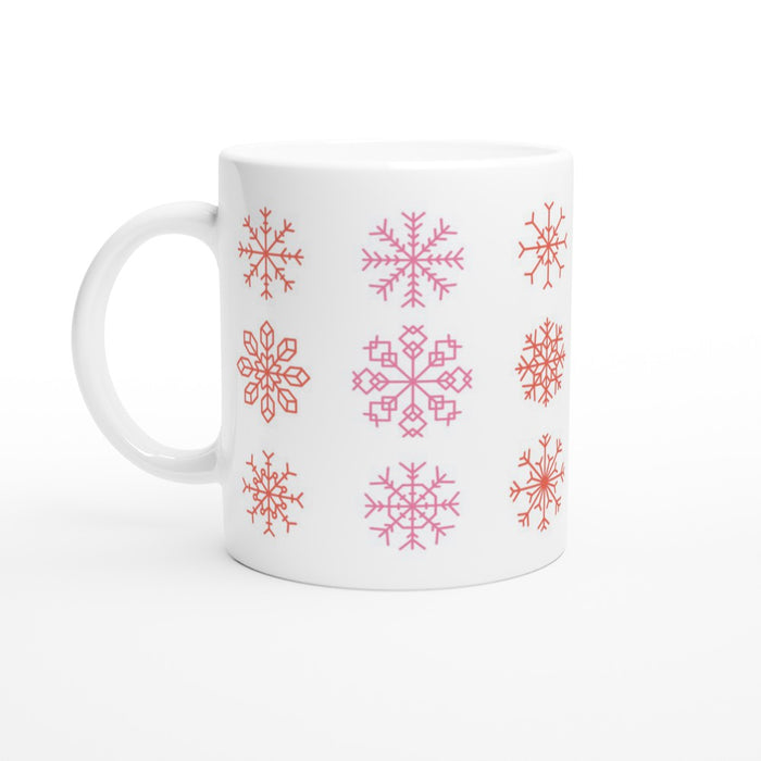 Tasse mit verschiedenen Schneeflocken - rosa/rot