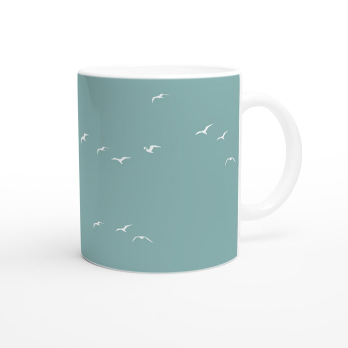 Tasse mit Vögeln - eukalyptus/weiß